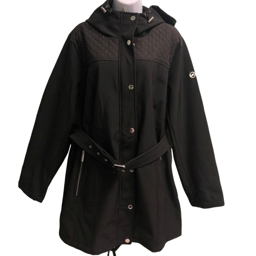 Michael Kors | Women's Belted Rain Jacket | Black | Size XLarge